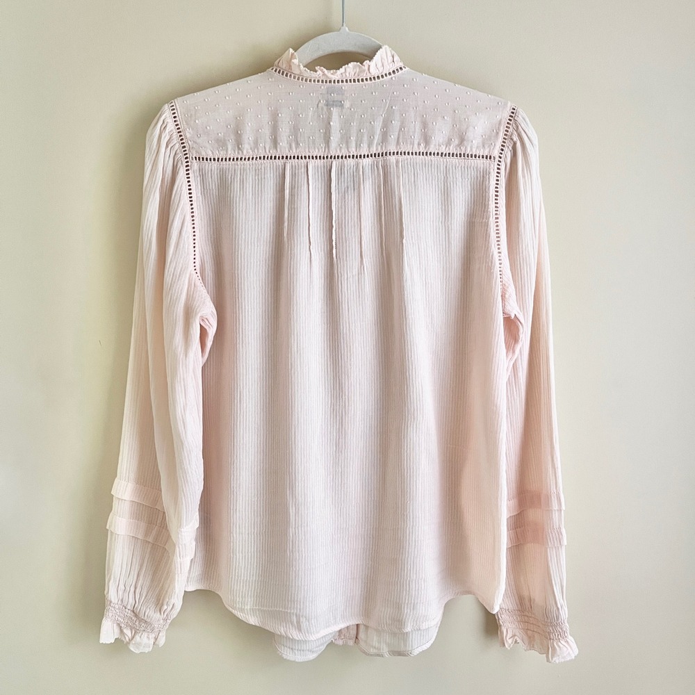 Faherty Top Women's Medium 100% Organic Cotton Peach Ruffles Smocking Cottage - Picture 2 of 12